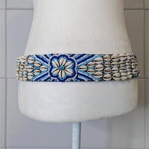 Vintage y2k cowrie shell beaded wide tie belt